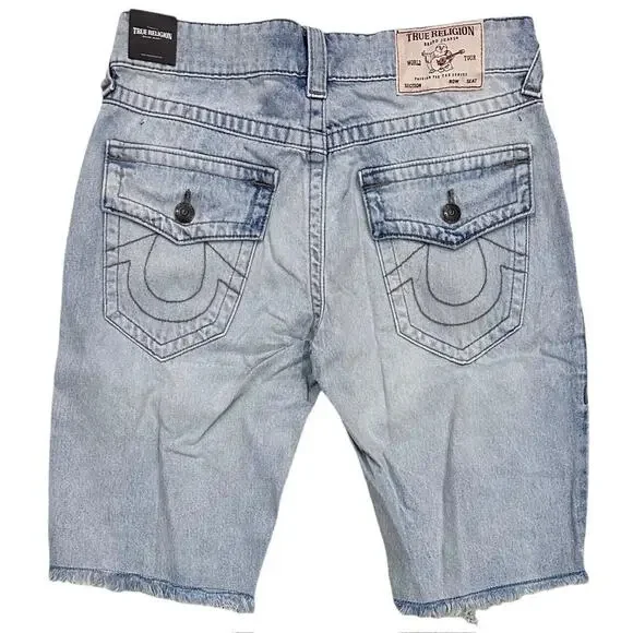 True Religion Men's Denim Jean Shorts Distressed Destruct Ripped